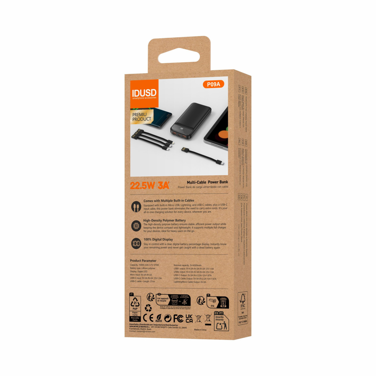Power Bank 10.000mAh LED 100% 22.5W - P09A