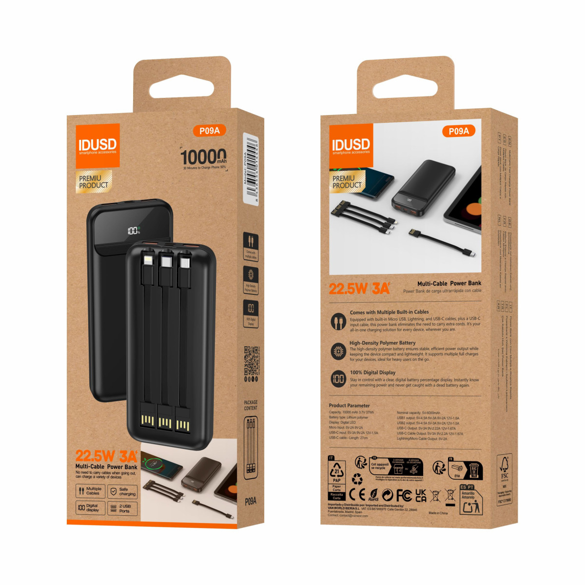Power Bank 10.000mAh LED 100% 22.5W - P09A