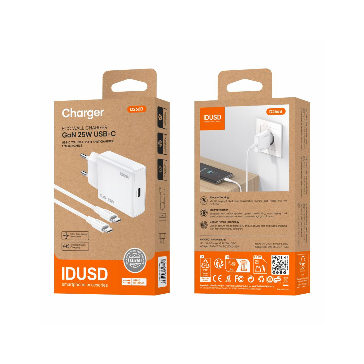 Cargador GaN PD25W 1C - PD USB-C - D266B