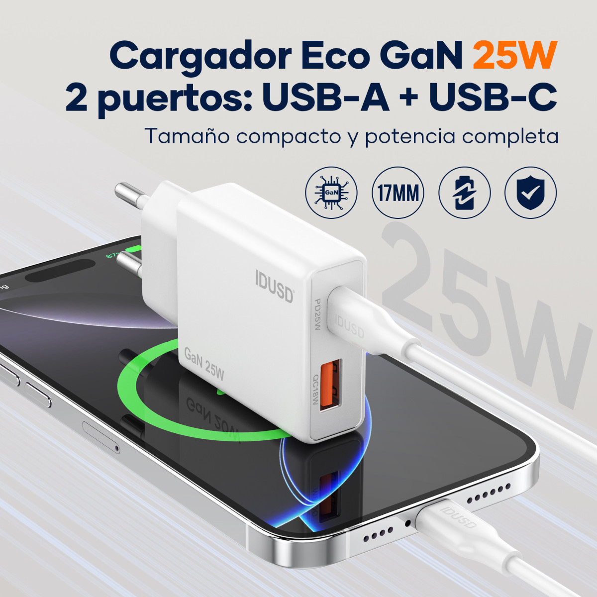 Cargador GaN PD25W A+C - D290B
