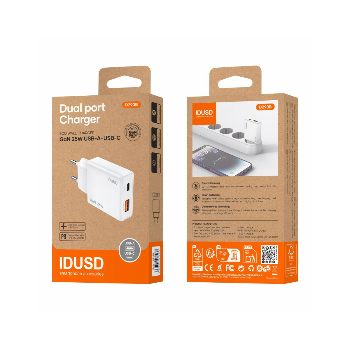 Cargador GaN PD25W A+C - D290B