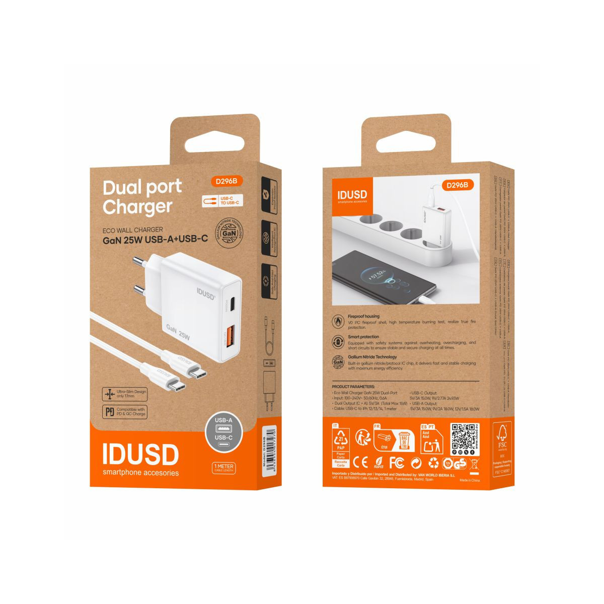 Cargador GaN PD25W A+C - PD USB-C - D296B