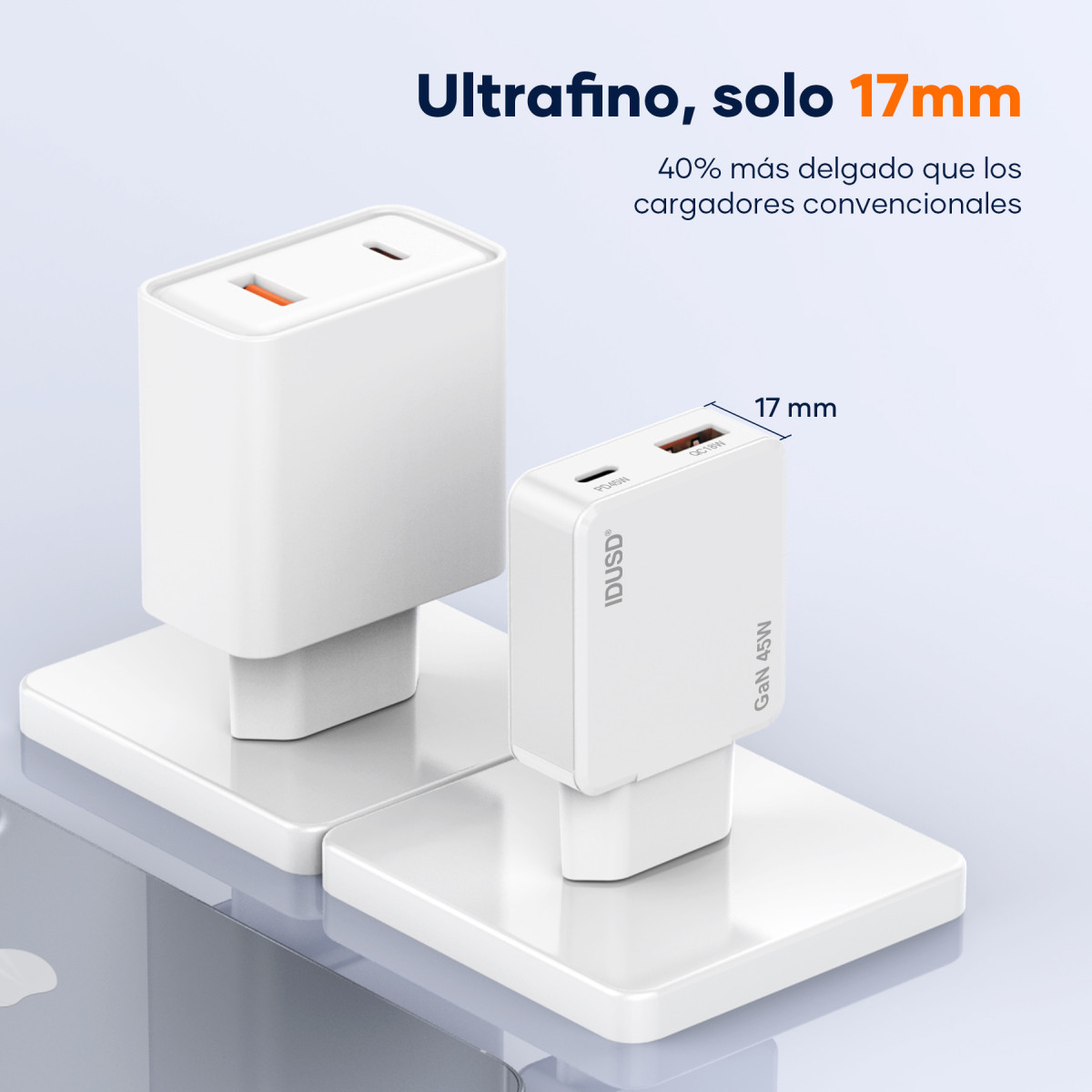 Cargador Eco GaN 45W Dual-Port USB-C + USB-A con Cable USB-C a USB-C 1
