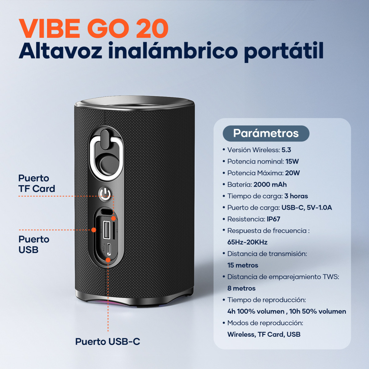 Vibe Go 20 altavoz portátil 20W IP67