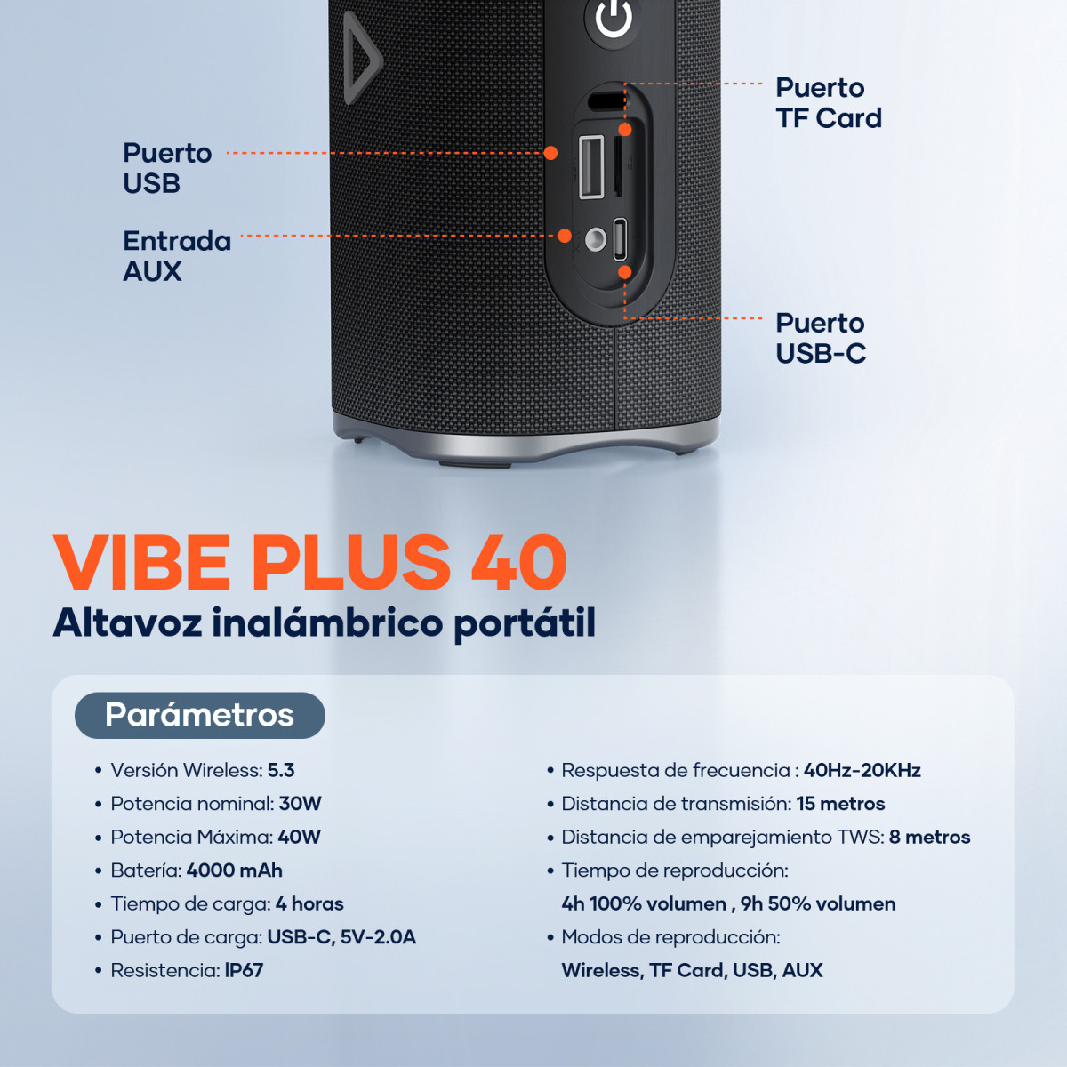 Vibe Plus 40 altavoz portátil 40W IP67
