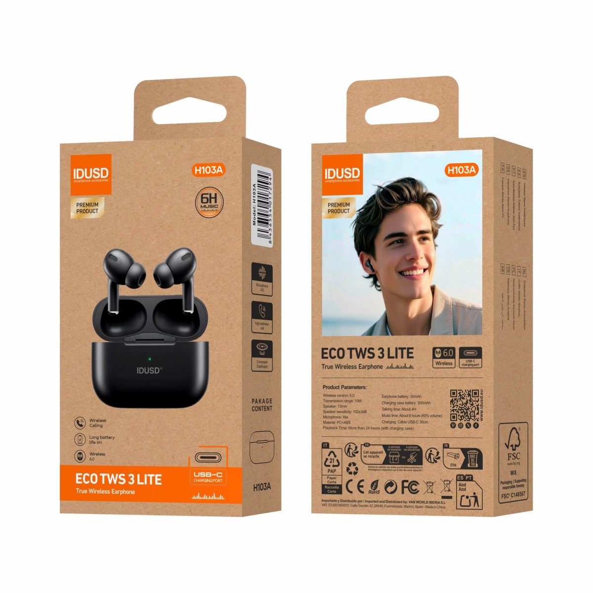Auriculares ECO TWS 3 Lite | Bluetooth 5.3, HiFi, +24h de batería