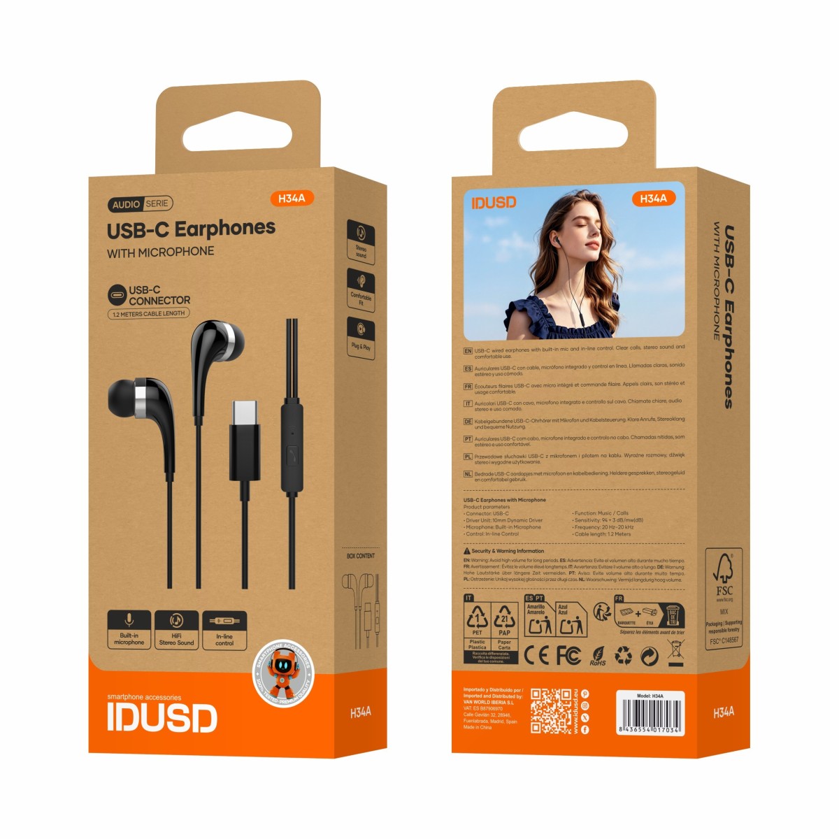Auriculares USB-C Digital Estéreo con Micrófono - H34A