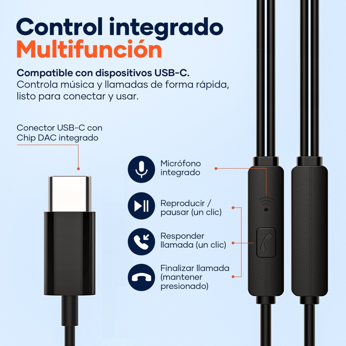Auriculares USB-C Digital Estéreo con Micrófono - H34A